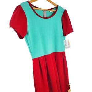 NWT LuLaRoe Amelia XL Dress Red Green Zippered Pockets Womens Size Christmas